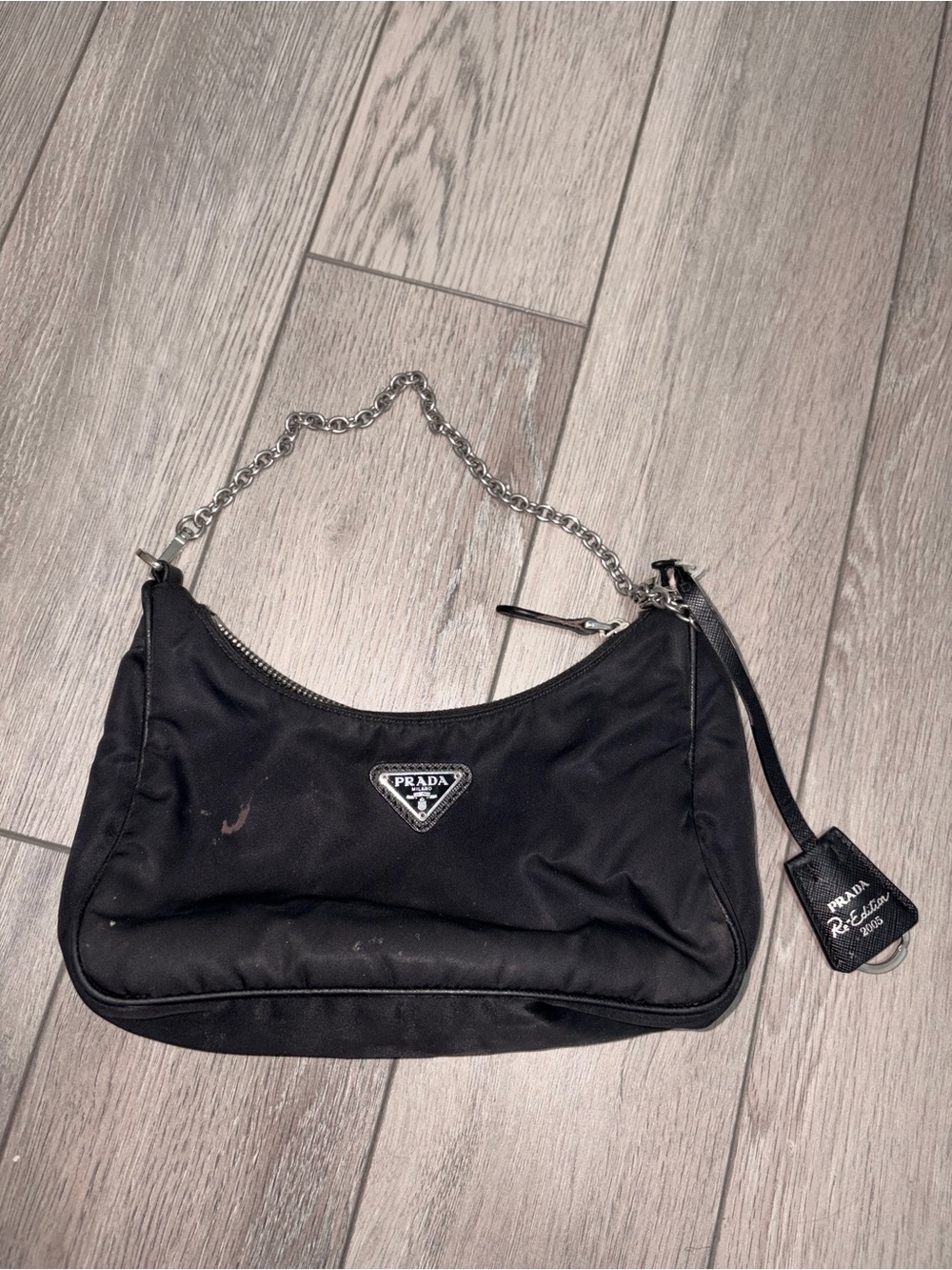 Prada Black Nylon Shoulder Bag with Chain Handle